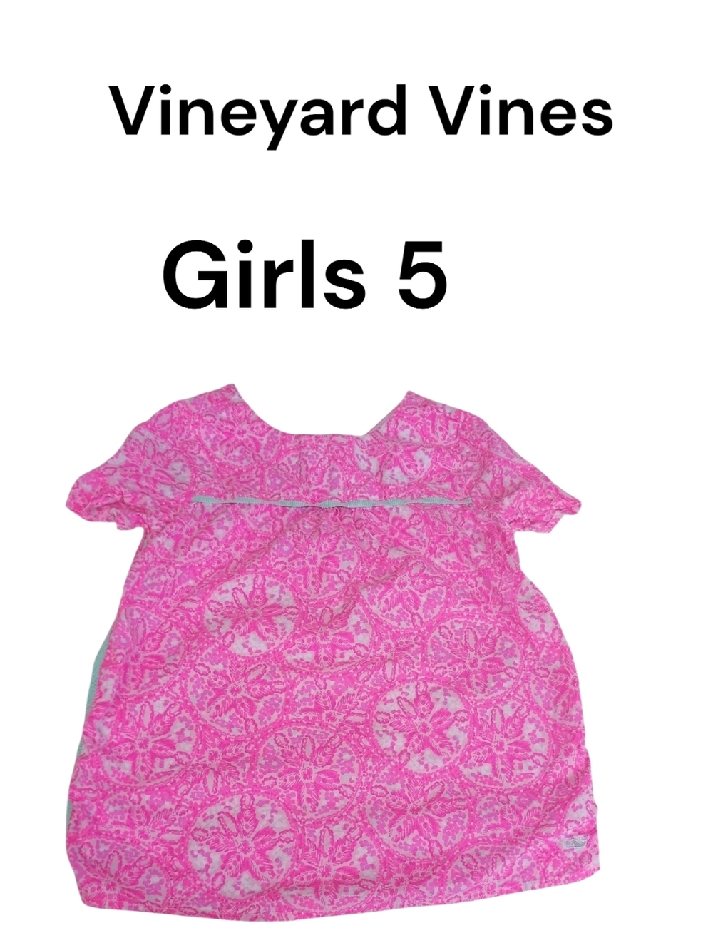 Vineyard vines girls summer 100% cotton top pink girls size 5.
